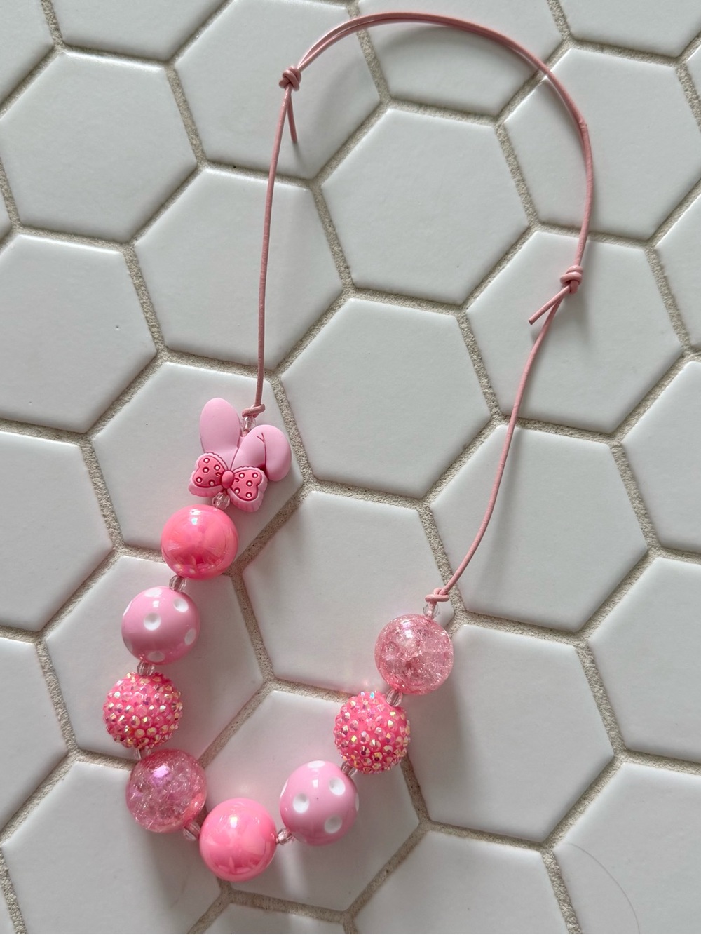 Pink Kids Beaded Necklace with Bow Accent